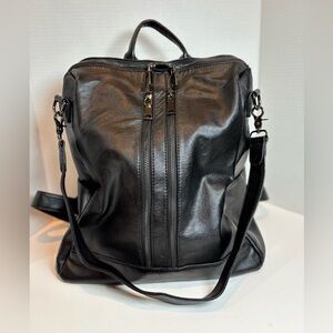 Black Convertible Backpack Purse Vegan Leather Chic Multiway Bag Cassini
